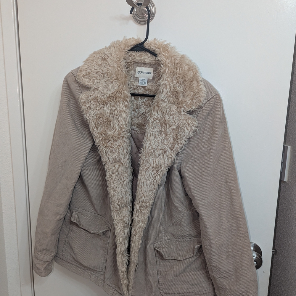 St. John's Bay Beige Teddy Jacket with Faux Fur
